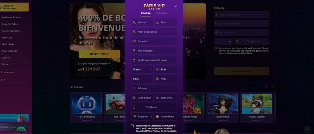 Paris VIP Casino inscription